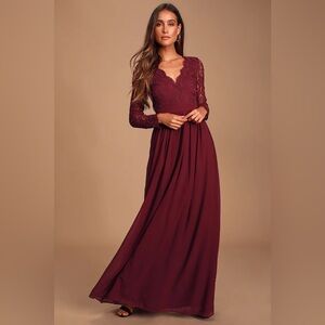 NWT Lulus Burgundy long sleeve lace maxi dress